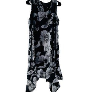 Tiki Palm Black & White Floral Asymmetrical Hem Dress XXL Cotton Rayon Womens Ca